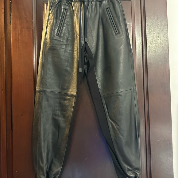 Coach Pants - Coach Black Leather Jogger Pants - 2